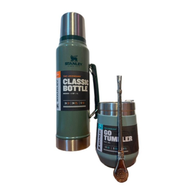 Kit Matero Stanley: Termo Stanley Classic 1L, Mate Stanley Imperial, Bombilla Argentina RuleMar,  Desarmable con Filtro Removible