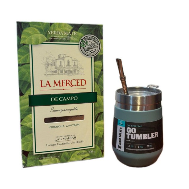 Kit Mate: Mate Stanley Imperial, Bombilla Argentina RuleMar, Yerba Mate La Merced Campo 500 gramos