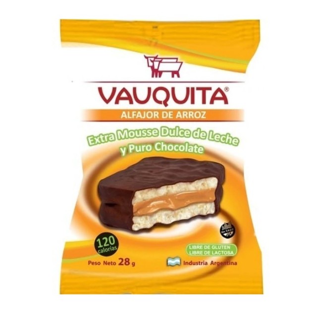 Alfajor de Arroz Vauquita Extra Mousse relleno Dulce de Leche - Unidad 28 gr