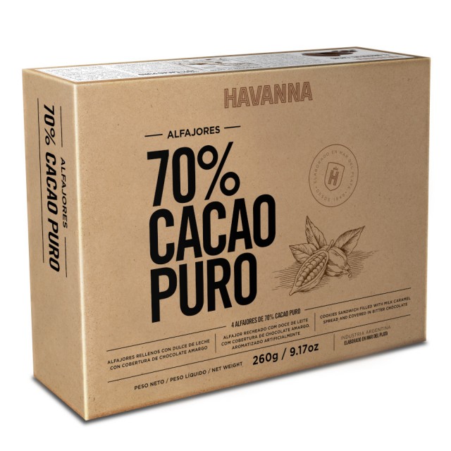 Alfajor Havanna Cacao 70% de Argentina 4 Unidades