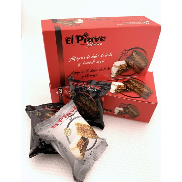 Alfajores Mixtos Nevado de Merengue y Chocolate y  Dulce de Leche El Piave Estilo Artesanal Caja 6 unidades