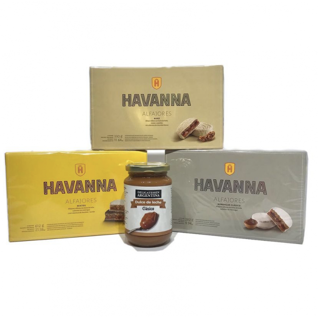Caja de Alfajores Mixtos Havanna Docena + Caja de Alfajores de Merengue por 6u + Caja de Alfajores de Nuez por 6u + Dulce De Leche de Regalo Caja de Alfajores Mixtos Havanna Docena + Caja de Alfajores de Merengue por 6u + Caja de Alfajores de Nuez por 6u + Dulce De Leche de Regalo
