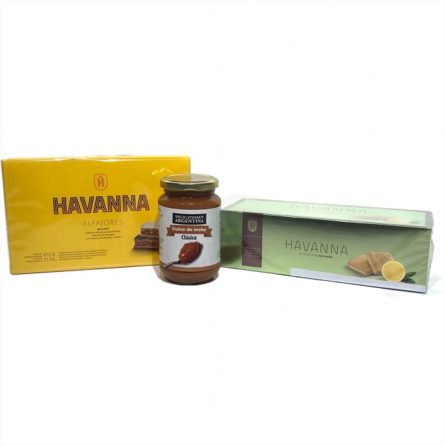 Caja de Alfajores Mixtos Havanna Docena + Caja de Galletitas de Limón de 18 unidades + Dulce De Leche de Regalo