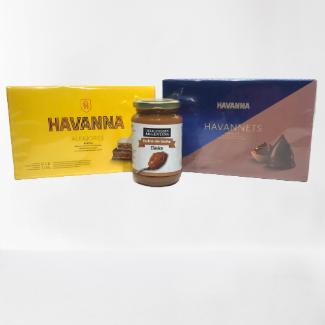 Caja de Alfajores Mixtos Havanna Docena + Caja de Havannets 18 unidades + Dulce De Leche de Regalo