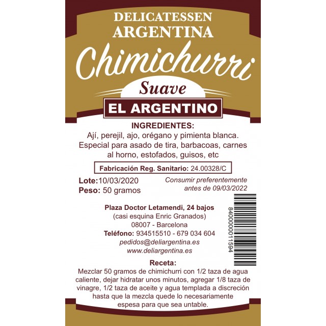 Chimichurri El Argentino Suave