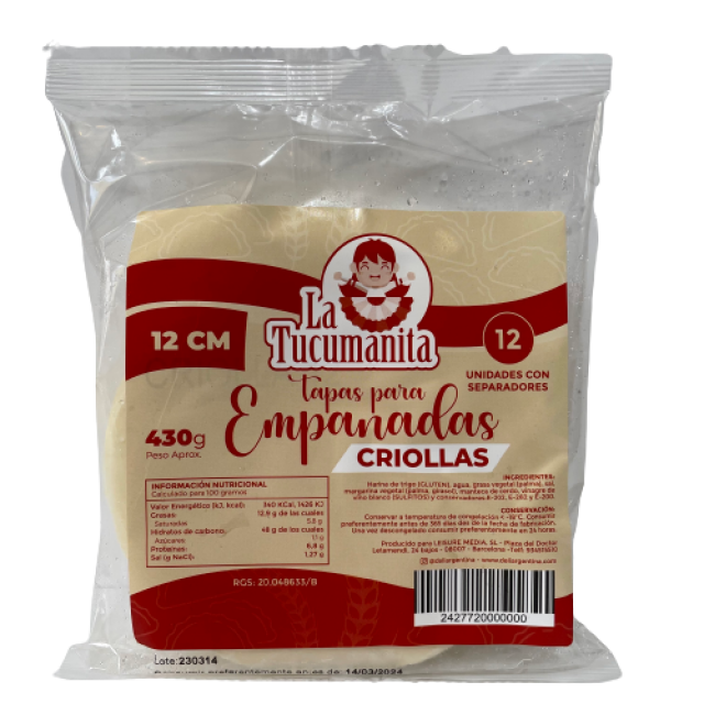 Tapas de Empanadas Criollas para Freir y Horno LA TUCUMANITA 12 unidades Medianas 12 cm