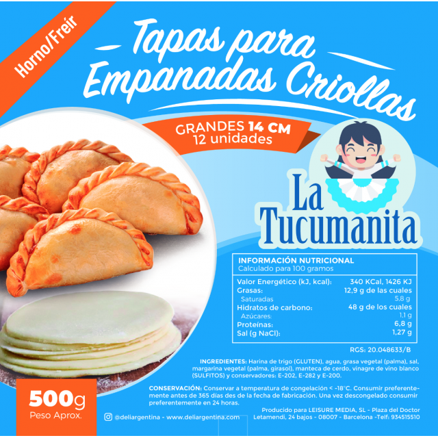 Tapas de Empanadas Criollas para Freir y Horno LA TUCUMANITA 12 unidades Grandes 14 cm