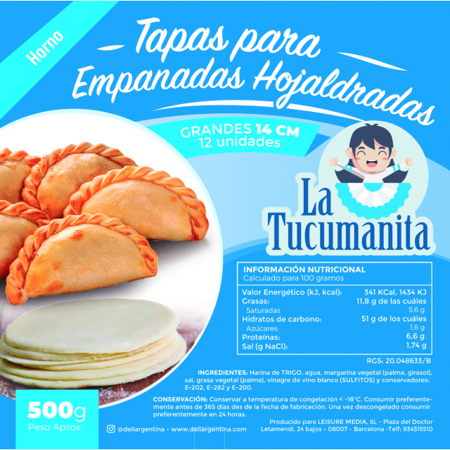Tapas de Empanadas Hojaldre para Horno LA TUCUMANITA 12 unidades Grandes 14 cm