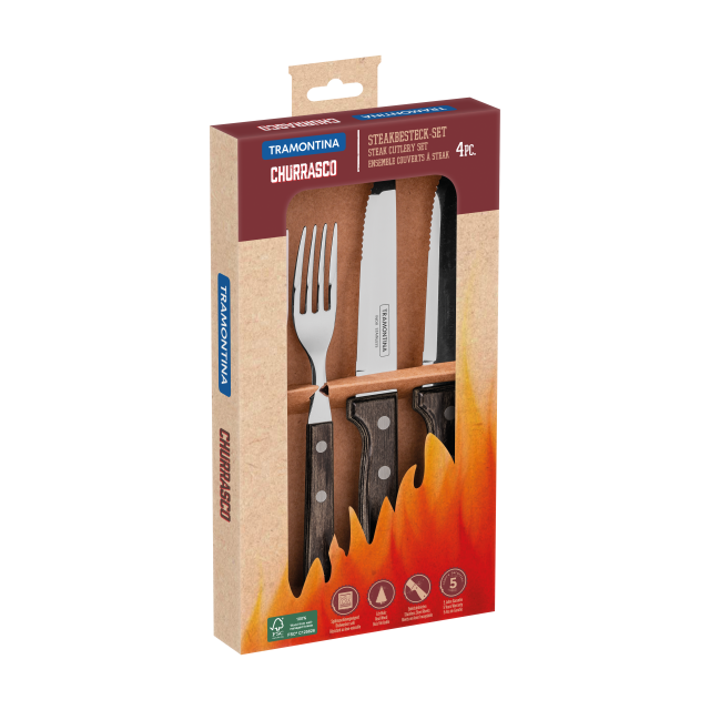 Steakbesteck- Set para Asado Tramontina 4 piezas Café en Caja de Regalo