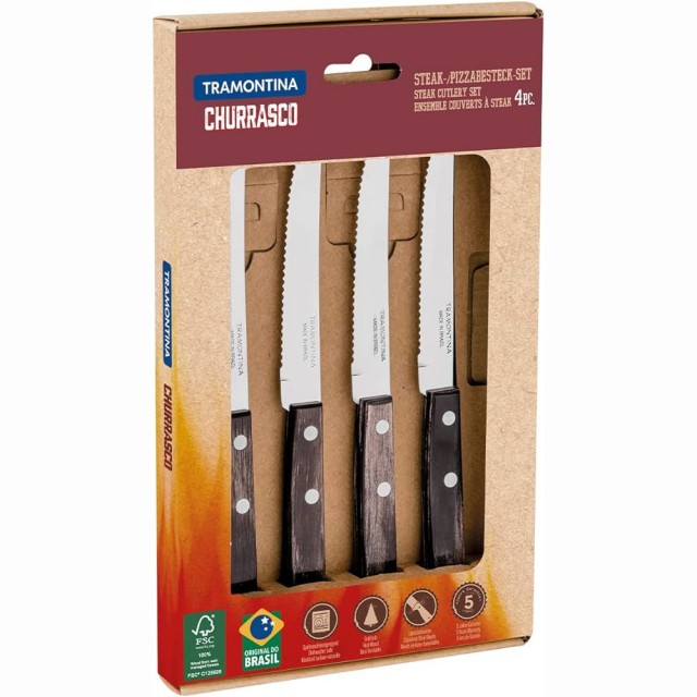 Steakbesteck- Set para Asado Tramontina 4 piezas Café en Caja de Regalo