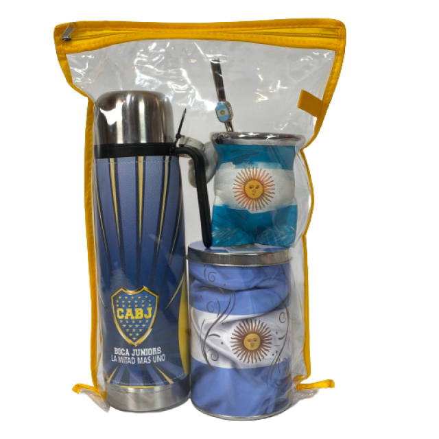 Kit Matero: Termo Acero Inox 1Litro Motivo Boca Juniors, Mate Argentina, Bombilla Argentina y Yerbera Argentina Kit Matero: Termo Acero Inox 1Litro Motivo Boca Juniors, Mate Argentina, Bombilla Argentina y Yerbera Argentina