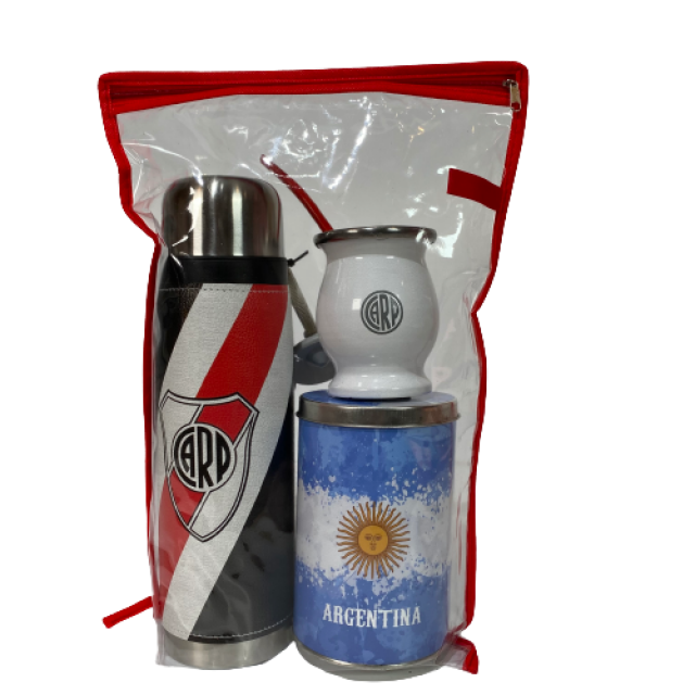 Kit Matero: Termo Acero Inox 1Litro Motivo River Palte, Mate Metálico Motivo River Plate, Bombilla Roja y Yerbera Argentina Kit Matero: Termo Acero Inox 1Litro Motivo River Palte, Mate Metálico Motivo River Plate, Bombilla Roja y Yerbera Argentina