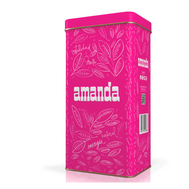 Lata Yerbera Amanda Color Rosa + 500 gramos de  Yerba Amanda Tradicional