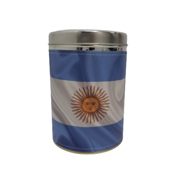 Lata Yerbera Bandera Argentina Forrada con Dosificador Lata Yerbera Bandera Argentina Forrada con Dosificador