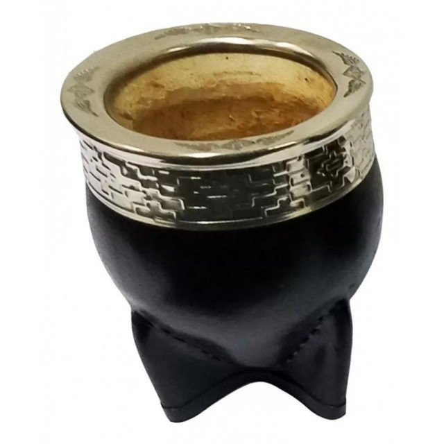 Mate Calabaza Imperial Alpaca Forrado en Cuero Motivo Damasquinado Mate Calabaza Imperial Alpaca Forrado en Cuero Motivo Damasquinado