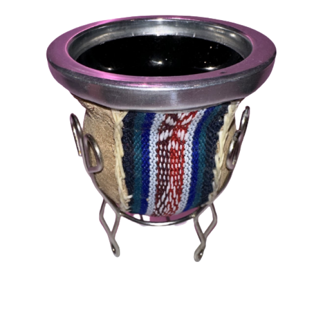 Mate de Vidrio en Símil Cuero Blanco con Guardapampa con Posapié Mate de Vidrio en Símil Cuero Blanco con Guardapampa con Posapié