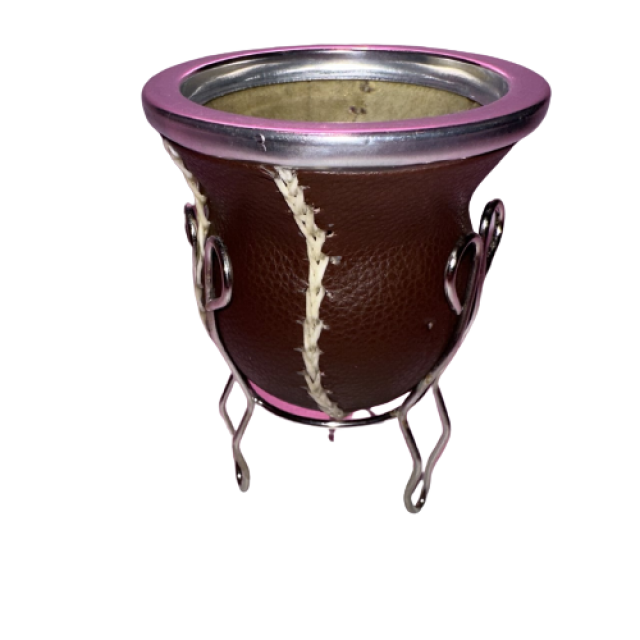 Mate de Vidrio en Símil Cuero Oscuro con Posapié Mate de Vidrio en Símil Cuero Oscuro con Posapié