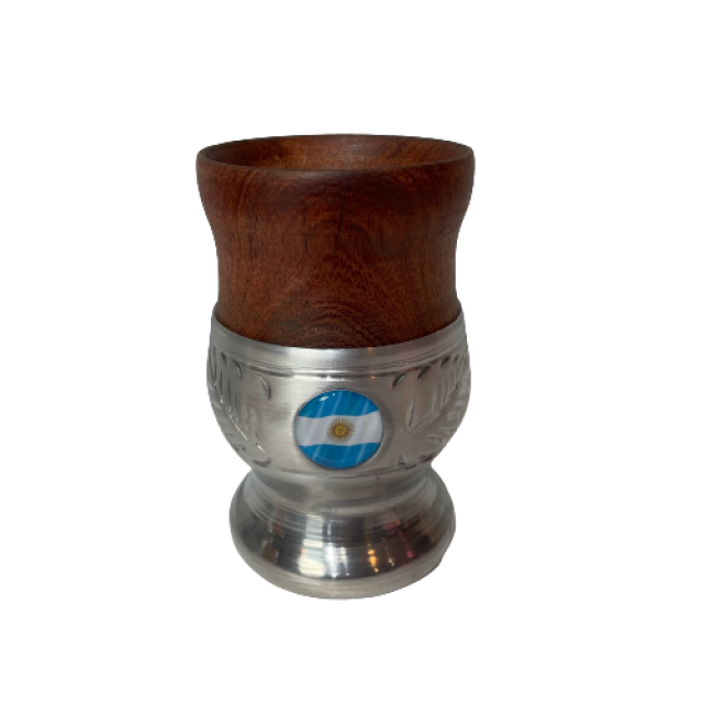 Mate de Madera Algarrobo Con Bandera Argentina