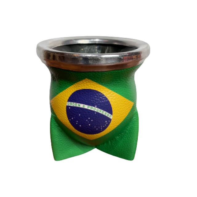 Mate de Vidrio Eco Cuero Bandera de Brasil Mate de Vidrio Eco Cuero Bandera de Brasil