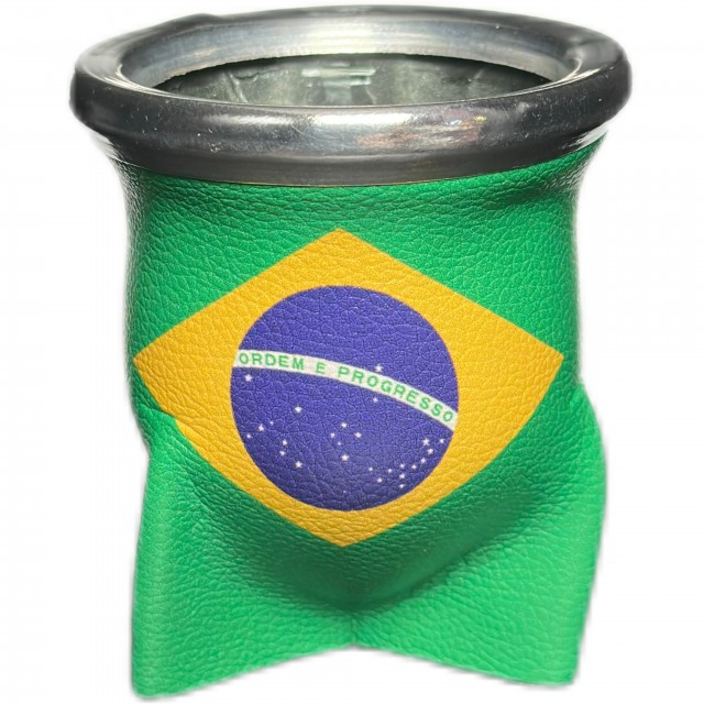 Mate de Vidrio Eco Cuero Bandera de Brasil