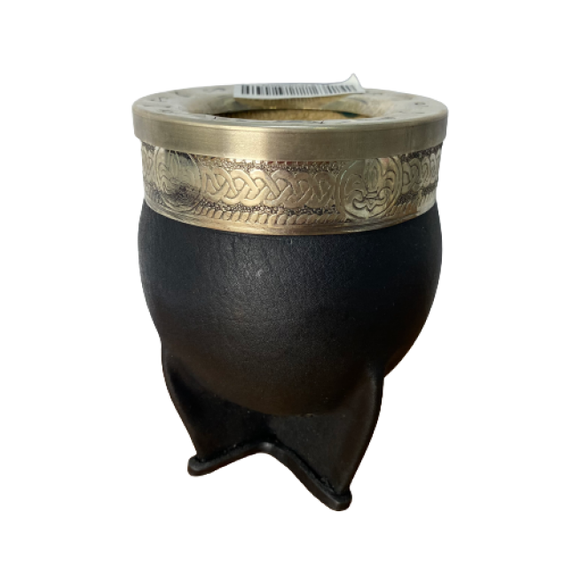 Mate Calabaza Imperial Alpaca Forrado en Cuero Motivo Flor de Lis Mate Calabaza Imperial Alpaca Forrado en Cuero Motivo Flor de Lis