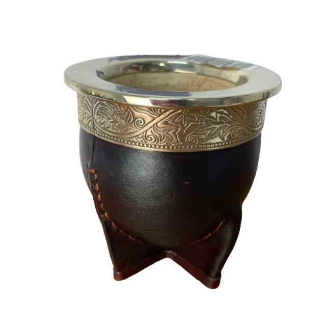Mate Calabaza Imperial Alpaca Forrado en Cuero Motivo Hojas de Árboles Mate Calabaza Imperial Alpaca Forrado en Cuero Motivo Hojas de Árboles