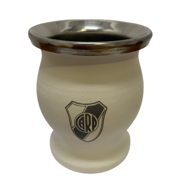 Mate Metálico Blanco Tallado Motivo Escudo River Plate Acero Inoxidable