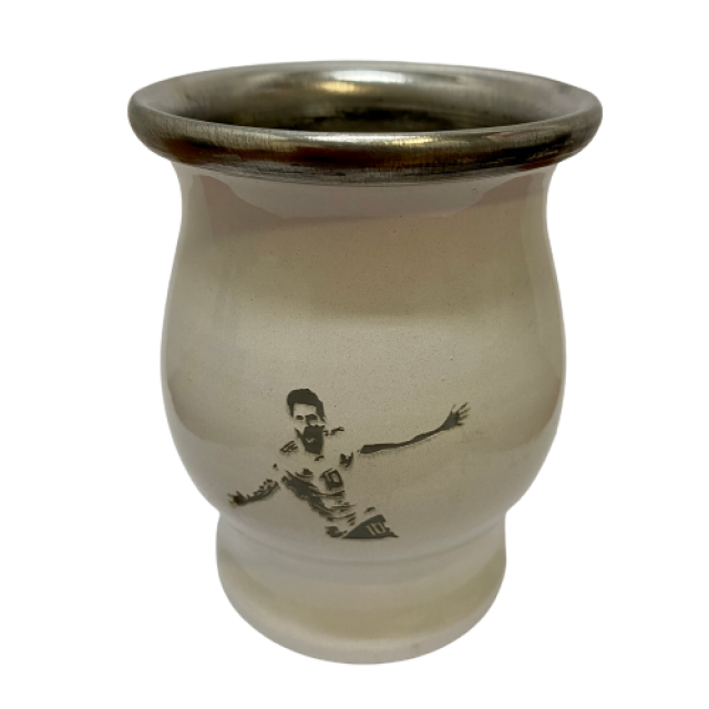 Mate Metálico Blanco Tallado Motivo Lionel Messi Camiseta Acero Inoxidable