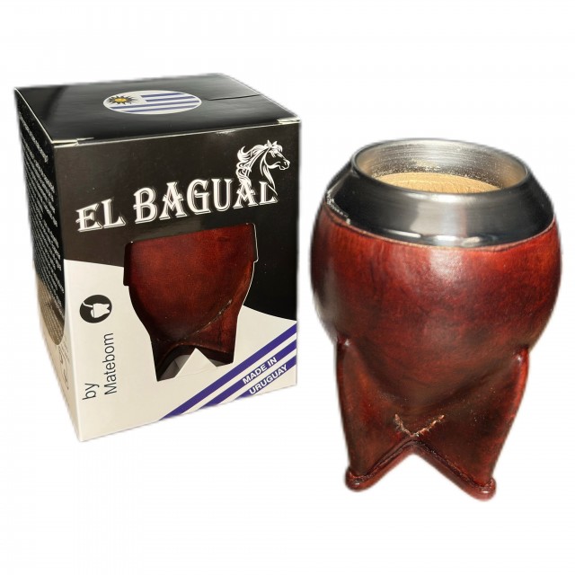 Mate Calabaza Torpedo Forrado de Cuero Marrón Claro  Estilo Argentino