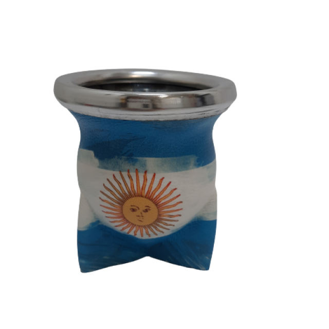 Mate de Vidrio Forrado Eco Cuero Bandera Argentina con Sol
