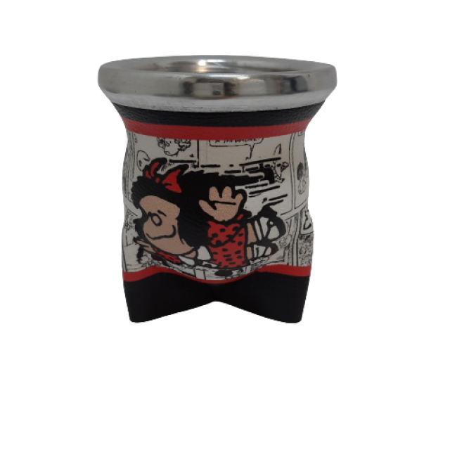 Mate de Vidrio Forrado Eco Cuero Motivo Mafalda 2