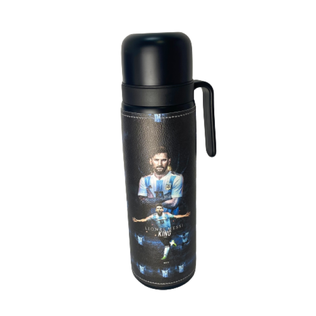 Leo Messi Camiseta Selección Argentina King Termo Metalico Inoxidable 1 Litro con Pico Vertedor y Mango Negro