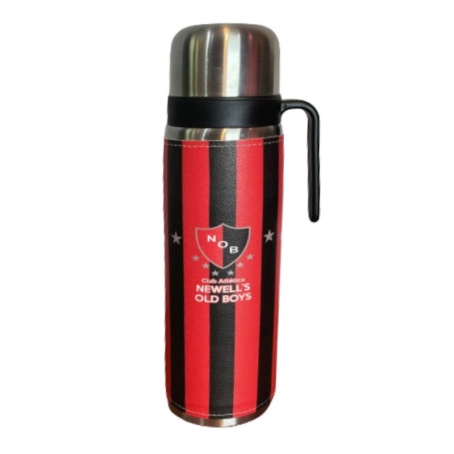 Termo Metalico Inoxidable 1 Litro con Pico Vertedor y Mango Negro Equipo Fútbol Argentina Club Atlético Newell's Old Boys