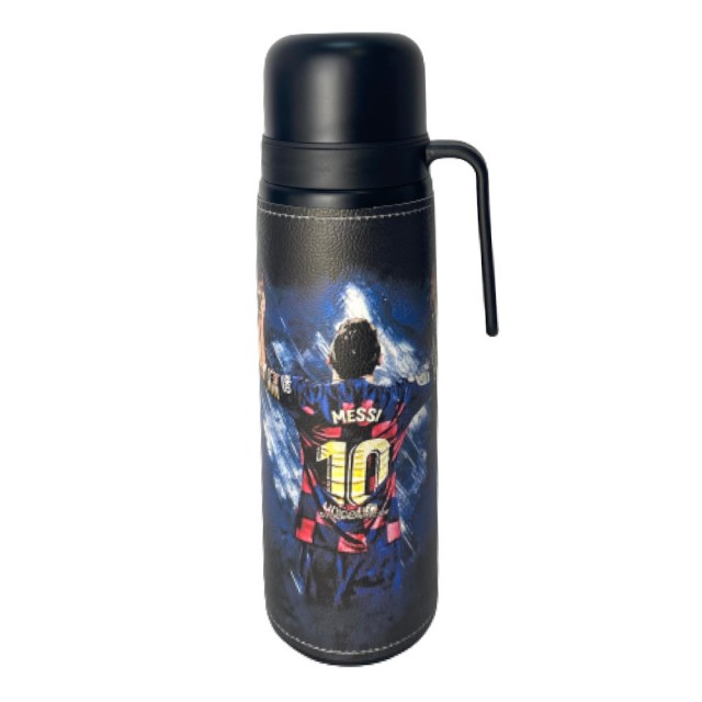 Leo Messi Camiseta 10 Barcelona Termo Metalico Inoxidable 1 Litro con Pico Vertedor y Mango Negro
