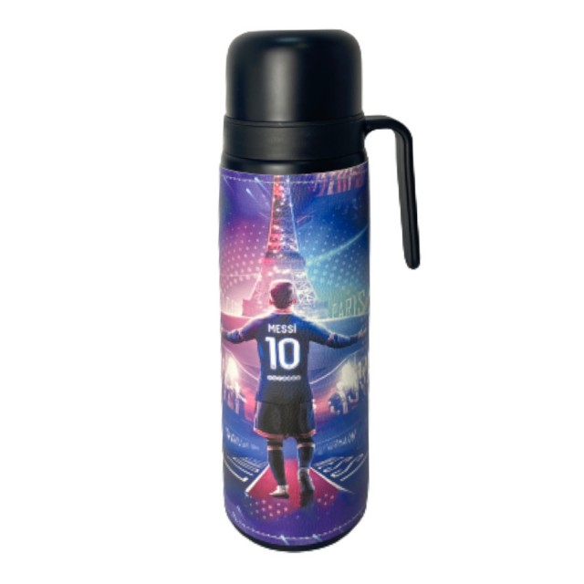 Leo Messi Camiseta 10 Paris Torre Eifel Termo Metalico Inoxidable 1 Litro con Pico Vertedor y Mango Negro