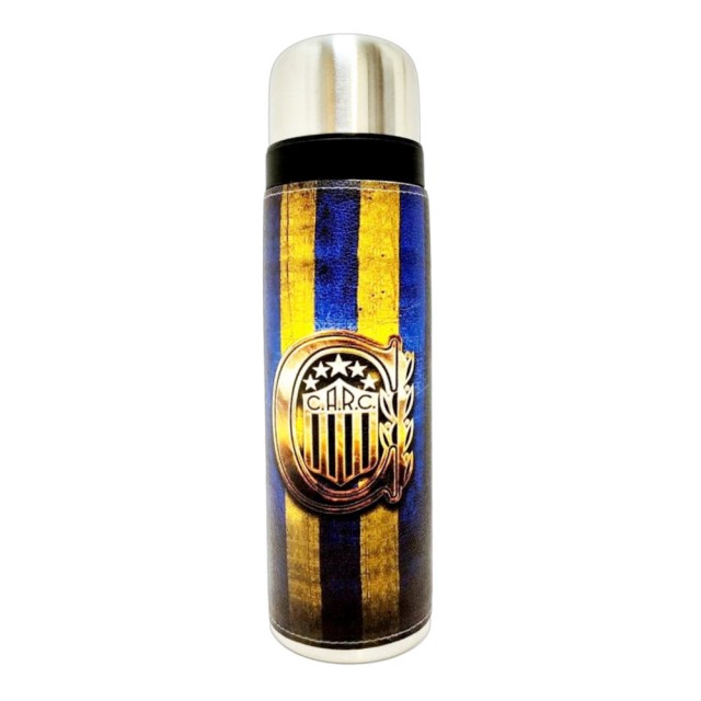 Termo Metalico Inoxidable 1 Litro con Pico Vertedor y Mango Negro Equipo Fútbol Argentina Club Atlético Rosario Central