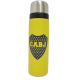 Termo Metalico Inoxidable 1 Litro con Pico Vertedor y Mango Negro Equipo Fútbol Club Boca Juniors Escudo Fondo Amarillo