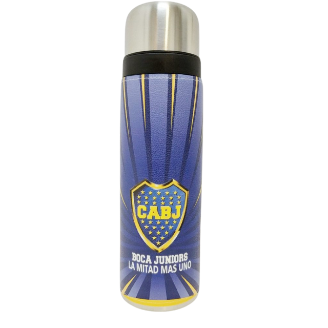 Termo Metalico Inoxidable 1 Litro con Pico Vertedor y Mango Negro Equipo Fútbol Club Boca Juniors La Mitad más Uno Termo Metalico Inoxidable 1 Litro con Pico Vertedor y Mango Negro Equipo Fútbol Club Boca Juniors La Mitad más Uno