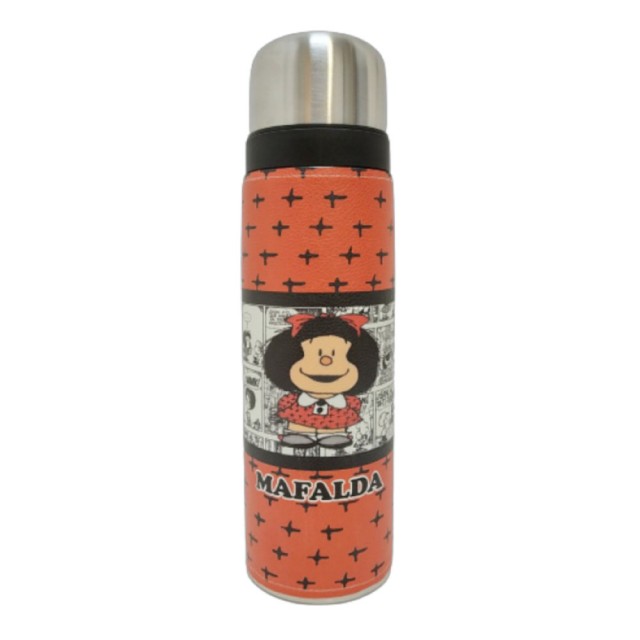 Termo Metalico Inoxidable 1 Litro con Pico Vertedor y Mango Negro Mafalda Argentina