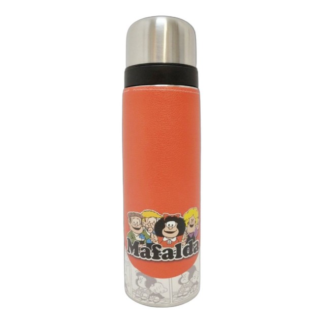 Termo Metalico Inoxidable 1 Litro con Pico Vertedor y Mango Negro Mafalda de Quino y Amigos Argentina